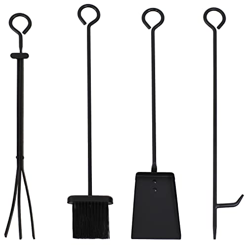 Sunnydaze Firewood Log Rack With 4-Piece Fireplace Tool Set - Poker, Shovel, Tongs, And Brush Tools With Round Handles #TOP6