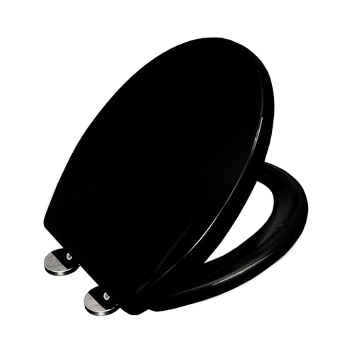 Live4gadgets Quick Release Toilet Seat Black Toilet seat Soft Close & Hinges for Easy Cleaning Universal Bathroom Heavy-Duty UF Material Top & Bottom Fixings (Black Seat Soft Close with Hinges)