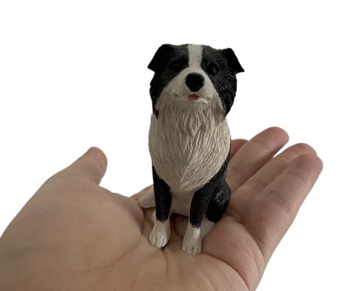 Image of 3.14" Small Resin Border Collie Figurine, Dog Memorial, Car Decor, Collectible Statue Figure Sculpture Gift (Black White, L: 2.36"x W:1.57" x H: 3.14")