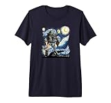 Star Wars Classic Boba Fett Van Gogh's Starry Night Painting Men's Premium Tri-blend T-Shirt, Navy Blue, Large