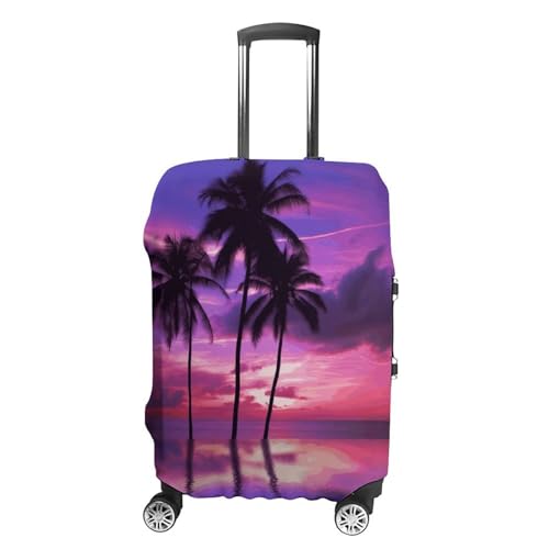 Palm Tree Purple Sunset Elastic Luggage Cover Suitcase Protector for 19-32 Inch Suitcases | Universal Stretchable Travel Bag Cover | Anti-Scratch, Washable with Zipper Closure M