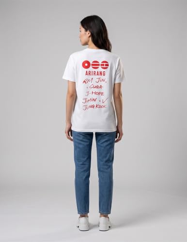 Image of BTS Arirang World Tour K-Pop White Regular Fit Crew Neck Breathable Cotton Graphic Printed T Shirt for Men & Women