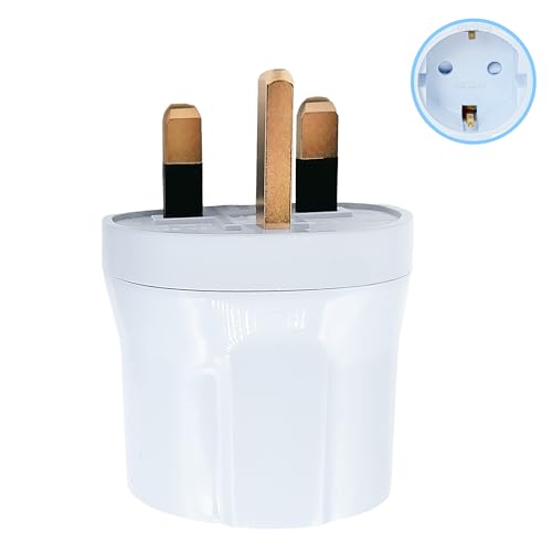 Double Dragon EU to UK Plug Adapter | European 2-Pin to UK 3-Pin Travel Adapter | Schuko & Europlug from France, Germany, Spain, Italy to UK Socket | BS8546 Certified, 13A Fused – White (1 Pack)