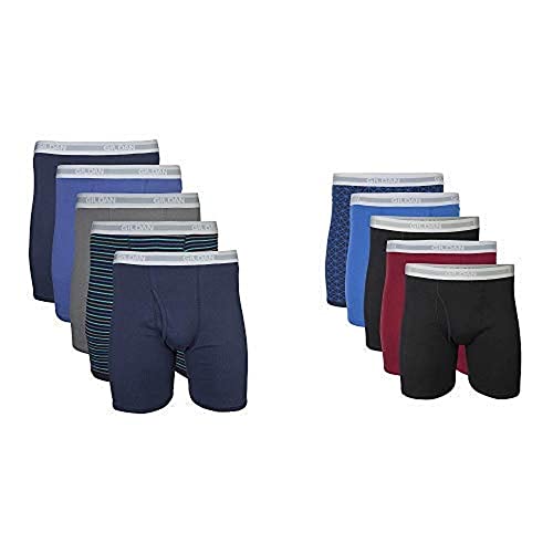 Gildan Men's Regular Leg Boxer Brief 5 Pack, Medium, Mixed Navy Men's Regular Leg Boxer Brief 5 Pack, Medium, Mixed Blue/Grey