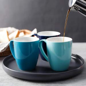 Sweese 611.003 Porcelain Mugs - 12 Ounce for Coffee, Tea, Mocha and Mulled Drinks - Set of 6, Multicolor, Cool Assorted Colors