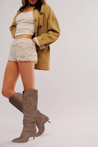 Fold Over Knee High Boots for Women Wide Calf Pointed Toe Tall Long Boot Stiletto High Heels Fall Pull on Fashion Casual Dressy3