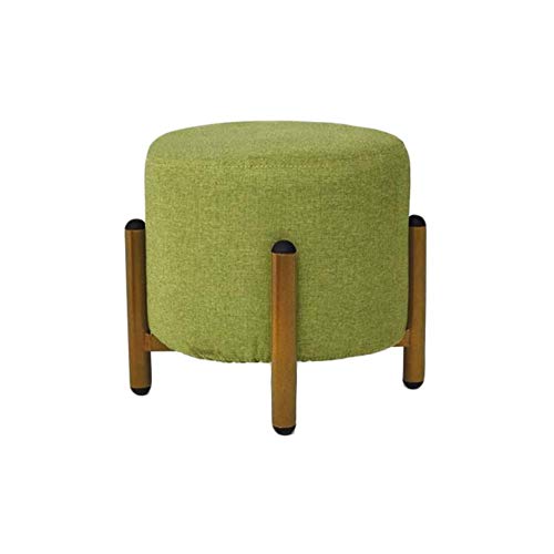 ZHZXBDGQ Reposapiés tapizado de madera, taburete redondo para sala de estar, dormitorio, con funda de lino extraíble, taburete bajo, taburete bajo, 28 x 28 x 28 cm, color verde
