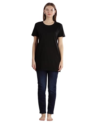 Image of 9shines Label Cotton Plus Size Long T-Shirt Tunic | Hip Covering Regular Top Nightwear| Sleepshirt Lounge wear for Women with Pocket (M-7XL)