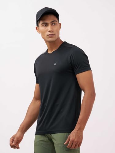 Image of Active Crew Neck Solid T-Shirt -Black