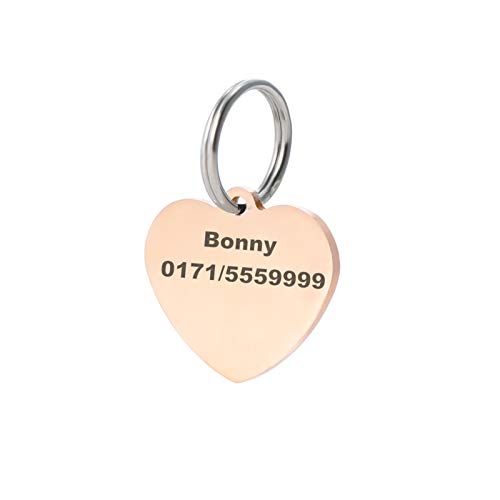 Siebenmorgen Herz Edelstahl Personalisiert Haustier ID Tag Hund Tag Hundemarke Anhaenger mit Gravur Service, Rose gold Cover