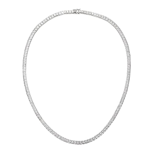 MDFUN Tennis Necklace 18K White Gold/Yellow Gold Plated | 3.0mm Square Cubic Zirconia Cut Bezel Setting Faux Diamond Tennis Chain Choker for Women and Men 16-24 inches
