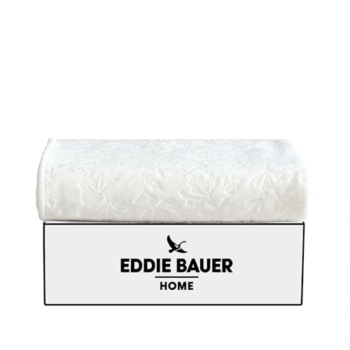 Image of Eddie Bauer - Throw Blanket, Ultra-Soft & Embossed Plush Bedding, Blanket for Couch & Bed (Woodblock Floral White, 50 inch x 70 inch)