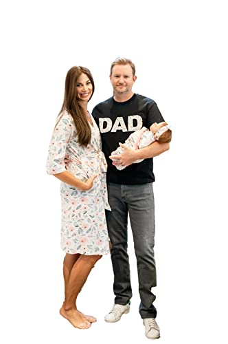 Image of Baby Be Mine Maternity Nursing Delivery Robe & Baby Girl Swaddle Blanket Set with Daddy T-Shirt