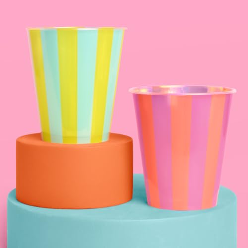 Image of xo, Fetti 16pc Pink + Green Pool Party Plastic Cups 12oz | Summer Decor | 16 pcs, Drinkware, Colorful Decorations, Bachelorette, Drinks, Birthday Supplies
