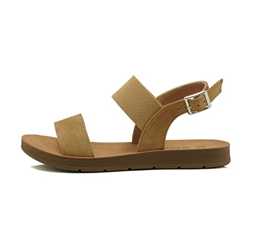 Soda BASHFUL-2 KIDS/CHILDREN/GIRLS Casual Open Toe Single Band with Elastic Ankle Strap Buckle Fashion Slide Flat Sandal