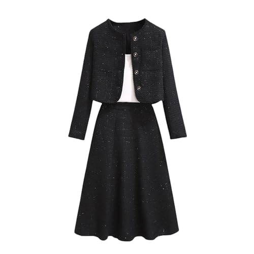 Ensemble veste et jupe en tweed violet d'automne pour femme chic