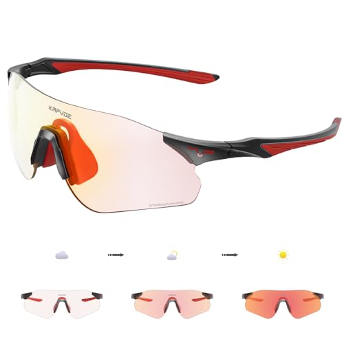 KAPVOE K108 Gafas de Sol Fotocromáticas para Correr, Hombres Mujeres Unisex, Gafas Deportivas Transparentes con Protección UV400, Montura TR90, Gafas para Ciclismo MTB y Actividades al Aire Libre
