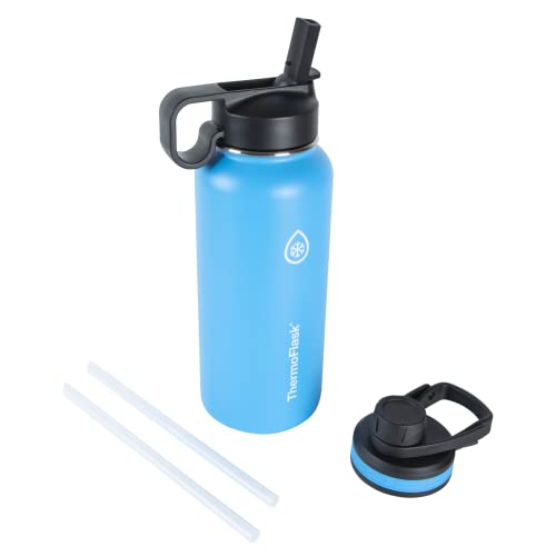 Image of ThermoFlask 32 oz Double Wall Vacuum Insulated Stainless Steel Water Bottle - Reusable with Leakproof Chug & Straw Lids - Keeps Drinks Cold 24 hr /Hot 12 hr - Easy Maintenance - Gym /On-the-Go, Capri