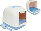 BPS Aseo Gato Arenero Sanitaria Cerrado Bandeja Arena para Gatos Mascotas con Pala y Una Bolsa para Bandja 4 Colores y 2 Tamaños M/L (M: 47x36x37 cm, Azul) BPS-5708AZ