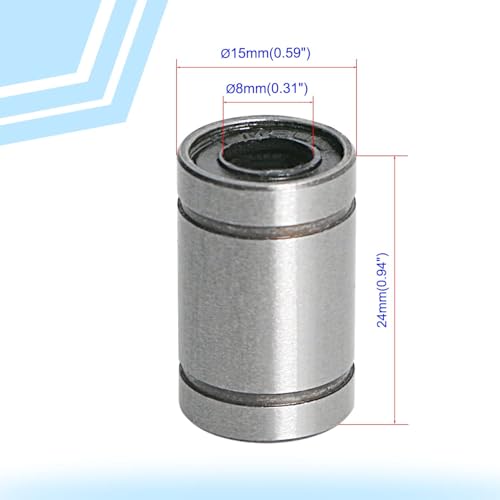Image of Pack of 4 LM8UU Linear Motion Ball Bearings 8mm ID 15mm OD 24mm Length for CNC 3D Printer Slide Rail Shaft Guide, Chromium Steel 4-Row Ball Circuit High Precision Durable Silver