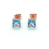 Le Vian 1 5/8 Carat Blue Topaz Square Stud Earrings for Women I 14k Rose Gold Plated 925 Sterling Silver Earrings for Her I 1.60 CT Cushion Cut Gemstones I Classic Unisex Push Back Studs