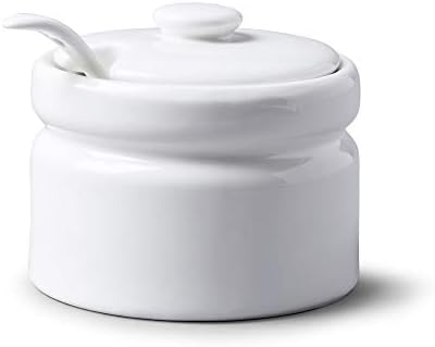 WM Bartleet & Sons 1750 T259 Traditional Porcelain Sugar/Jam/Mustard Pot with Lid & Spoon 10cm White