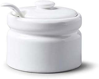 WM Bartleet & Sons 1750 T259 Traditional Porcelain Sugar/Jam/Mustard Pot with Lid & Spoon 10cm White