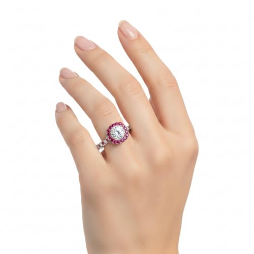 Image of Choose Your Gemstone Cathedral Halo Two Tone Engagement Ring 925 Sterling Silver Round Shape Halo Engagement Rings Lightweight Office Wear Everyday Gift Jewelry US Size 4 to 12