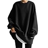 [Big laugh] [ ビッグ ラフ ] トップス トレーナー ビック シルエット アウター オーバー サイズ ロング 丈 春 秋 冬 レディース (ブラック, L)