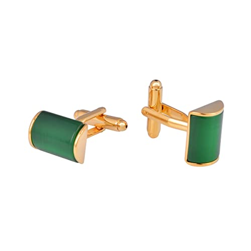 Jonwo Rectangle Green Cat Eye Cufflinks For Men Natural Opal Stone Cuff Links With Gift Box Wedding Business Gift For Men (Golden Cat Eye) #TOP4