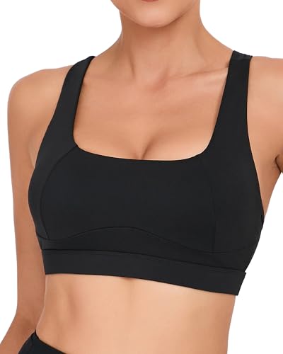 Image of RUNNING GIRL Sports Bras for Women, Racerback Medium Impact Wirefree Padded Bra Workout Crop Top Longline Sports Bra Push up(WX2989 Black XL), X-Large