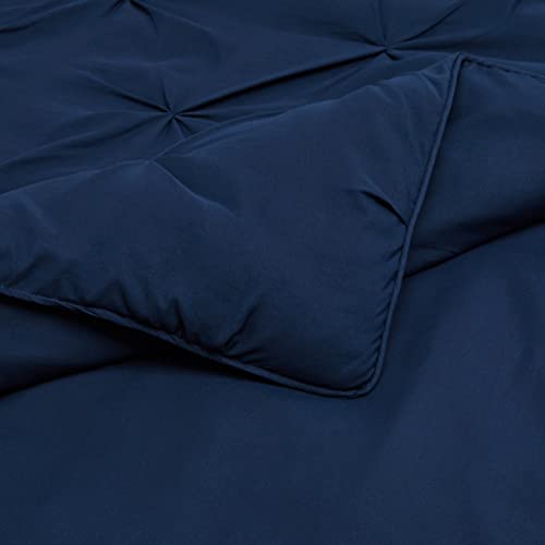 Amazon Basics Soft, Lightweight King Size Comforter Sets, All-Season Down-Alternative 3-Piece Bedding Set, Pinch Pleat Design, Navy Blue