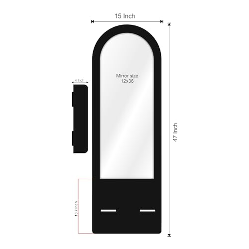 Image of Creative Arts n Frames Full Length 15x47 inch Long Wall Mount HD Mirror with Shelf for Bedroom Bathroom Living Room Home Office Decor(15x47 inch Framed Mirror with Shelf Arch Classic Black)
