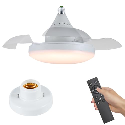 Ventiladores de Techo E27 40cm Luces y Mando a Distancia 4 vel., Temperatura Regulable, 2400LM, 3000-6500K, Ventilador Silencioso 3 Aspas Invisibles para Dormitorio