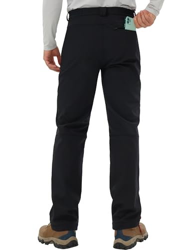 Pioneer Camp Herren Wanderhose Gefüttert Fleece-Hose Trekking Wasserabweisend Winterhose Outdoorhose mit 3 Reißverschluss Taschen Schwarz Größe:L