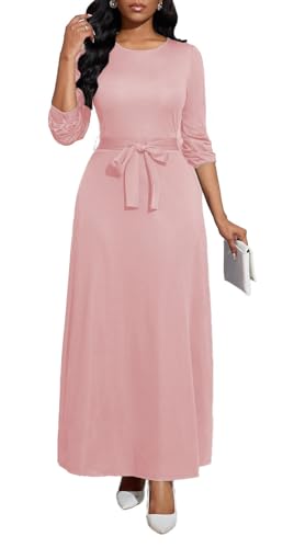 Image of BubFee Long Dress for Women Casual Long Sleeve Dresses Maxi Dress Empire Waist Loose with Belt