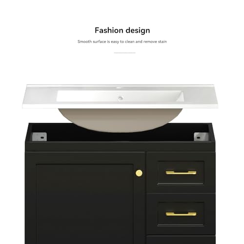 Image of KEIKI 30 inch Bathroom Vanity with Sink, Wood Cabinet with 1 Soft-Close Door & 3 Drawers, Modern Transitional Sink Cabinet for Home Bathroom, Black