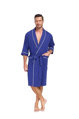 Image of COLORFULLEAF 100% Cotton Men's Bathrobes Summer Kimono Short Sleeve Lightweight Soft Breathable Spa Robe for Men