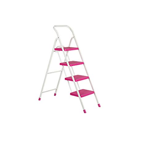 Ladder-Q Échelle à 3 Marches en Alliage D'aluminium, échelle à 4 Marches avec Main Courante Escabeau Multifonctionnel Portable Escabeau Intérieur pour Salon(Size:40 * 96 * 122CM,Color:Rose) Cover