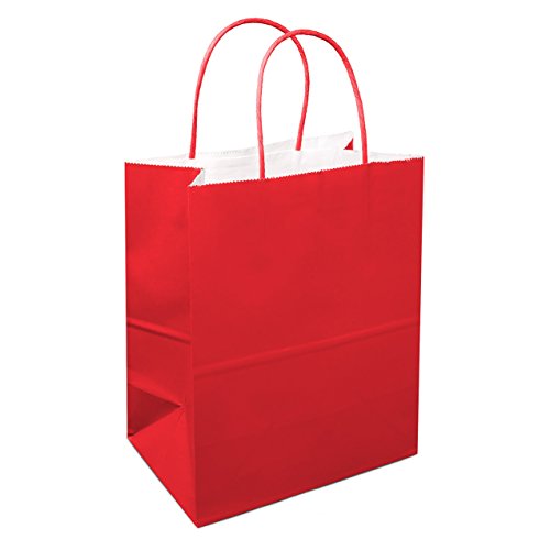 Dsquare 24Ct Food Safe Premium Paper & Ink Color Kraft Bag With Handle 10 X 8 In - Party Favor Gift Bags With Handle, Color Goody Bag, Paper Diy Bag, Environmentally Safe (Medium, Red) #TOP3