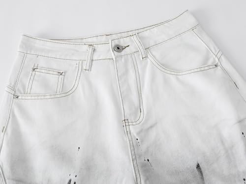 Paint Cargo Jorts Y2k Baggy Cropped Jeans Grunge Clothes Denim Capri Pants Casual Streetwear Men Unisex3