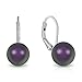 DTPsilver® Petites Boucles d'Oreilles Dormeuses en Argent Fin 925 et Perles Rondes Nacrées en Cristaux de Swarovski® Elements - Diamètre: 8 mm - Violet Iridescent