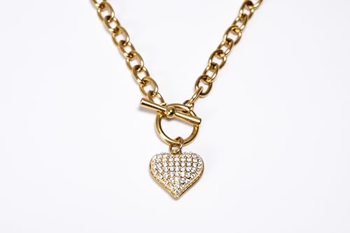 MZCXMAO Gold Chain Toggle Necklace with Crystal Heart Pendant, Statement Jewelry for Women, Bold Link Design, Elegant Chunky Style by MZCXMAO - Used condition - Image 3