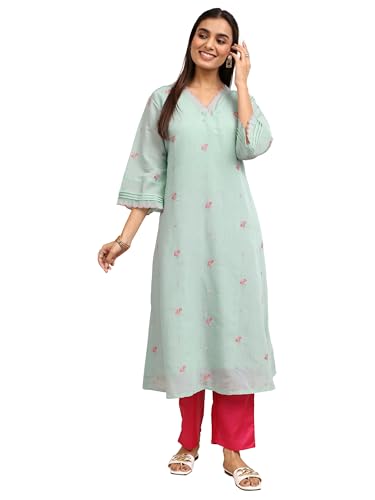 Libas Embroidered Chanderi Cotton A-Line Kurta