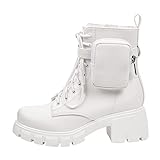 Kassie Daniela ~ POCKET ~ Platform Boots Chunky Block Heels Lug Sole Lace Up Round Toe Bootie Ankle Combat (WHITE, 9)