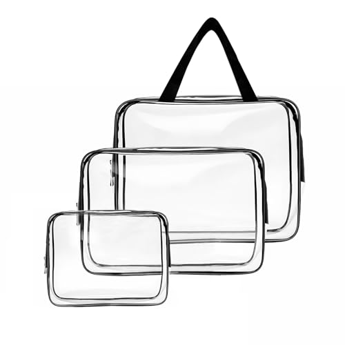 CHALVIOR 3 PCS Neceser de Aseo, Bolsas Portátil de Maquillaje de PVC, Transparentes Bolsa de Cosmético Organizador Mujer Impermeables, Hombre y Mujer, para Viajes, para Viajes, Almacenamiento, Baño