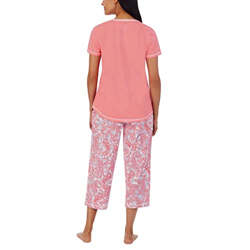 Carole Hochman Women's 4 Piece Pajama Set - Tank Top, Short Sleeve Top, Short, And Capri Pant (Pink-Paisley, Xxl) #TOP4