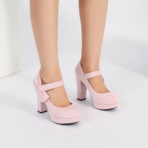 Image of MAIERNISI JESSI Women's Platform Mary Jane Pumps with Bow, 3.94 Inch Block Heel Dress Shoes