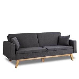ZZ DON DESCANSO Reine – Sofá Cama 3 plazas, Tapizado en Tela, Sistema Apertura de Libro o Clic-clac, Incluye 2 Cojines, Color Gris Marengo, sofá: 201 x 73 x 79 cm, Cama: 201 x 99 x 42 cm