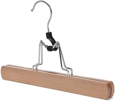 Wooden Skirt Hangers with Non-Slip Clips - Solid Wood Trouser & Jeans Hangers, Durable Slack Clamp for Clothes Organization and Closet Storage (E)